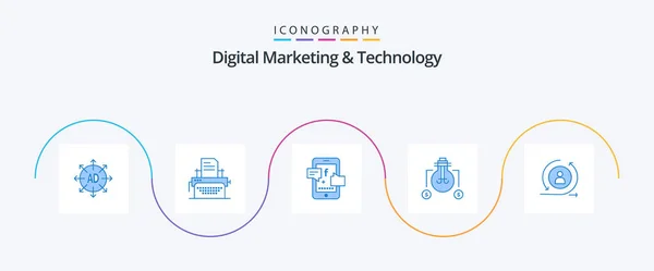 Digital Marketing Technology Blue Icon Pack Including Visiter Dollar Promotoin — 图库矢量图片