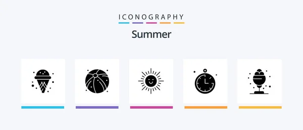 Summer Glyph Icon Pack Including Treat Sun Summer Desert Creative — Stockový vektor