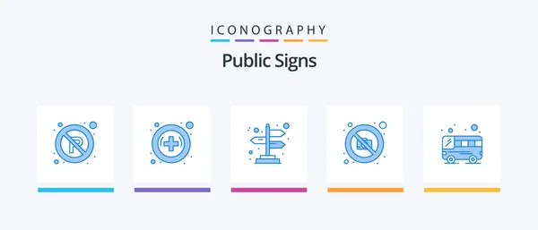 Public Signs Blue Icon Pack Including Public Direction Bus Creative — Stock Vector