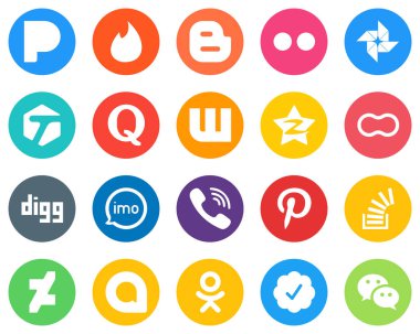 20 Flat Circle Social Media Icons digg. mothers. quora. peanut and tencent White Background