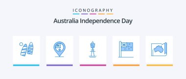 Australia Independence Day Blue 5 Icon Pack Including flag. australia. location. tv tower. sydney. Creative Icons Design