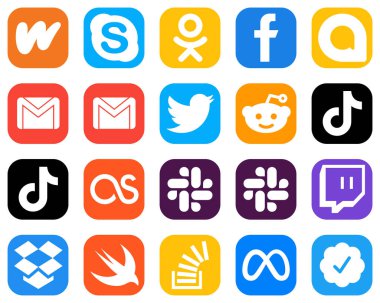 20 Popular Social Media Icons such as video. tiktok. google allo. reddit and twitter icons. Gradient Icons Collection