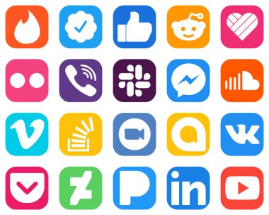 20 Elegant Social Media Icons such as music. soundcloud. viber. fb and messenger icons. Gradient Icon Set