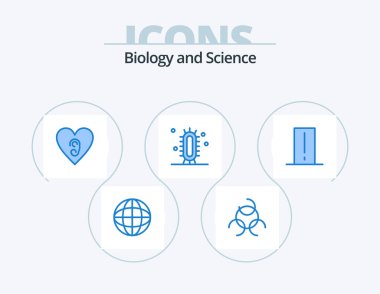 Biology Blue Icon Pack 5 Icon Design. electronics. biology meter. heart. study. learn
