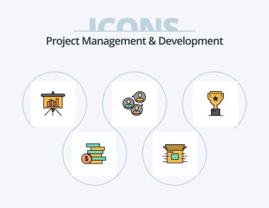 Project Management And Development Line Filled Icon Pack 5 Icon Design. items. essential tools. promote. tools. open box