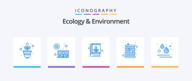 Ecology And Environment Blue 5 Icon Pack Including nature. oil. education. fuel. barrel. Creative Icons Design