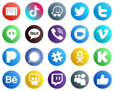 20 Modern Social Media Icons such as vimeo. waze. rakuten and kakao talk icons. Creative and eye catching