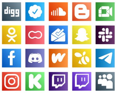 20 High Quality Social Media Icons such as facebook. snapchat. video. inbox and mothers icons. Modern and high quality