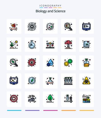 Creative Biology 25 Line FIlled icon pack  Such As lcd. display. molecule. science. molecule