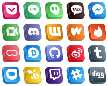 20 Modern Isometric 3D Social Media Icons such as tinder. wattpad. video. wattpad and text icons. Minimalist and customizable