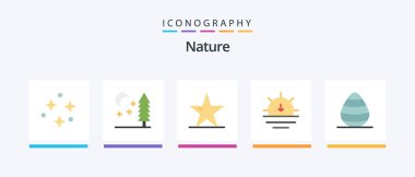 Nature Flat 5 Icon Pack Including egg. weather. leaf. sunset. nature. Creative Icons Design