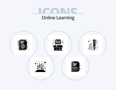 Online Learning Glyph Icon Pack 5 Icon Design. open. cardboard. learning. box. sync