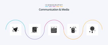 Communication And Media Glyph 5 Icon Pack Including . manuals. television. information. radio