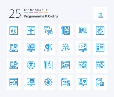 Programming And Coding 25 Blue Color icon pack including development. coding. flowchart. programming. development