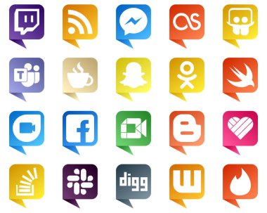 Chat bubble style Icons for Popular Social Media 20 pack such as facebook. swift. microsoft team. odnoklassniki and icons. High quality and modern