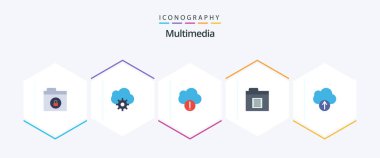 Multimedia 25 Flat icon pack including . . data. upload. cloud