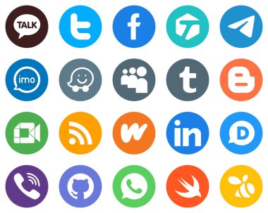 Flat Circle White Icon Set blogger. myspace. messenger. waze and video 20 Unique Icons