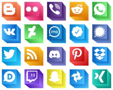 3D Social Media Brand Icons for Social Media 20 Icons Pack such as mesenger. twitter verified badge. whatsapp and audio icons. Versatile and high-quality