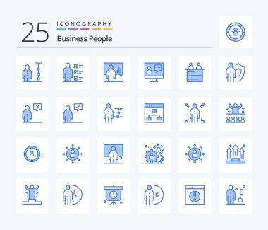 Business People 25 Blue Color icon pack including customer. communication. personal. presentation. chart
