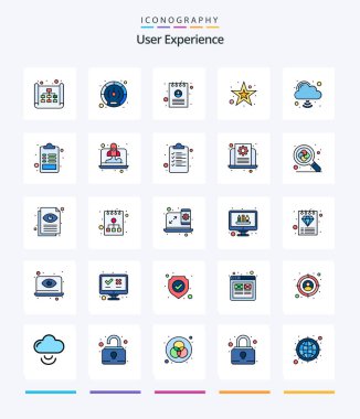 Creative User Experience 25 Line FIlled icon pack  Such As cloud internet. shapes. ux. shape. document