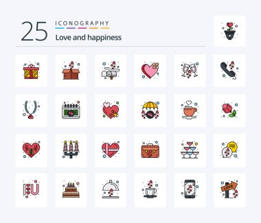 Love 25 Line Filled icon pack including glass. heart. box. broken. bandage