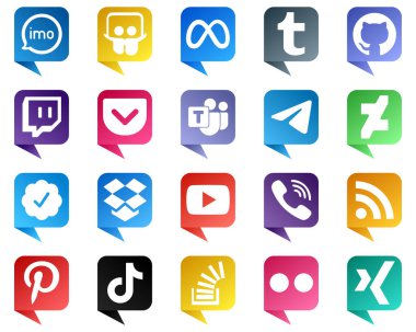 Chat bubble style Icons of Top Social Media 20 pack such as twitter verified badge. github. messenger and icons. Clean and professional
