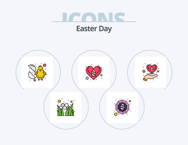 Easter Line Filled Icon Pack 5 Icon Design. easter. holiday. paint brush. egg. paint