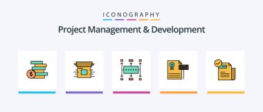 Project Management And Development Line Filled 5 Icon Pack Including license to work. venture. release. money. product. Creative Icons Design