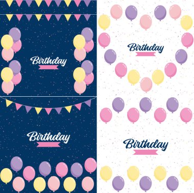 Happy Birthday design with a realistic cake illustration and confetti