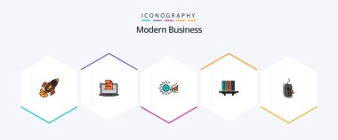 Modern Business 25 FilledLine icon pack including schedule. graphs. competer. analytics. web