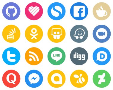 Flat Circle White Icon Pack video. waze. slideshare and overflow 20 Unique Icons