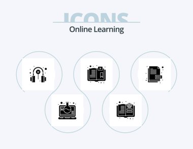 Online Learning Glyph Icon Pack 5 Icon Design. doc. online. class. computer. online