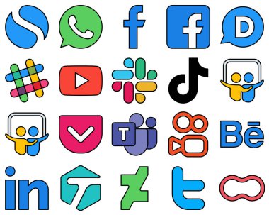 20 High-Resolution Line Filled Social Media Icons such as microsoft team. slideshare. video and video Fully editable and clean
