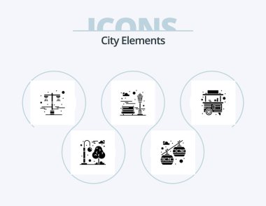 City Elements Glyph Icon Pack 5 Icon Design. street. food. light. recreation. city