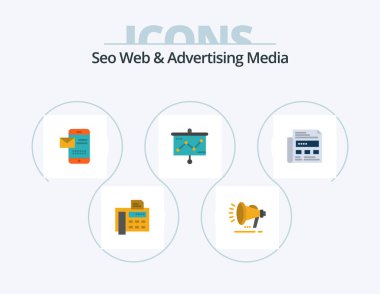Seo Web And Advertising Media Flat Icon Pack 5 Icon Design. newspaper. graph. mobile. presentation. receiving sms