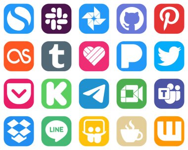 20 Social Media Icons for Your Designs such as google meet. messenger. pandora. telegram and kickstarter icons. Simple Gradient Icon Set