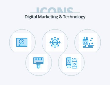 Digital Marketing And Technology Blue Icon Pack 5 Icon Design. plug. news. video. media. ads