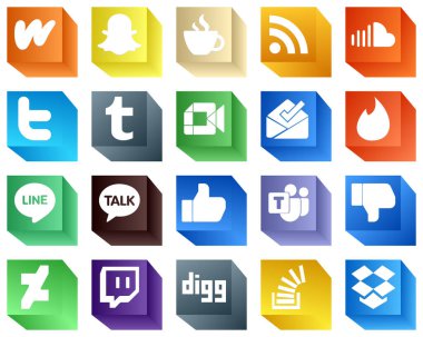 3D Social Media Icons Collection 20 Icons Pack such as inbox. video. soundcloud. google meet and tweet icons. High-definition and versatile