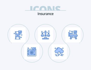 Insurance Blue Icon Pack 5 Icon Design. wheels. bed. time glass. law. balance