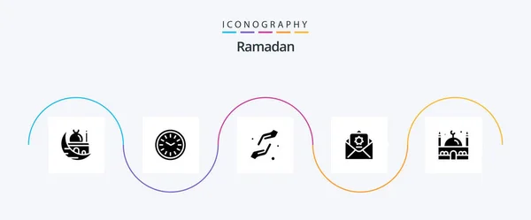 Ramadan Glyph Icon Pack Including Shahada Hands Dinner Faith — Stockvektor