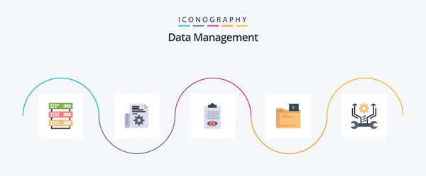 Data Management Flat Icon Pack Including Control Video Check Movie — стоковый вектор