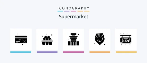 Supermarket Glyph Icon Pack Including Board Supermarket Supermarket Shop Supermarket — Stockvektor
