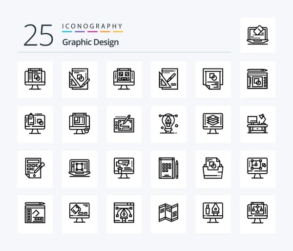 Graphic Design Line Icon Pack Including Presentation Graph Graph Monitor — Archivo Imágenes Vectoriales