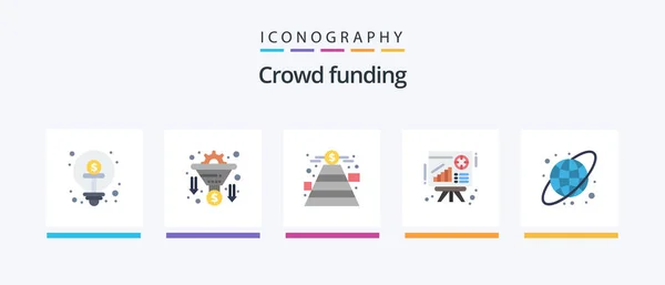 Crowdfunding Flat Icon Pack Including Circular Presentation Money Chart Money — Stockový vektor