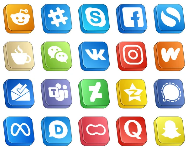Isometric Social Media Icon Set Icons Wattpad Meta Caffeine Instagram — Stockvector