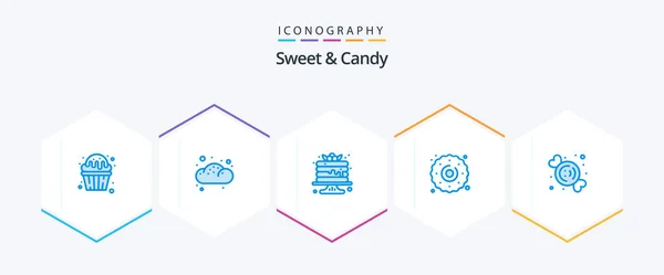 Sweet Candy Blue Icon Pack Including Candy Food Pastry Dessert — Stock Vector