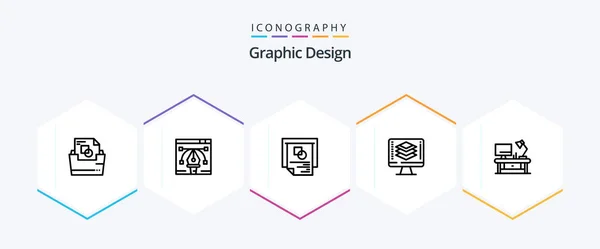 Graphic Design Line Icon Pack Including Code Illustration Success Layout — стоковый вектор