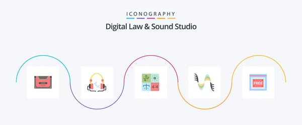 Digital Law Sound Studio Flat Icon Pack Including Pressure Hertz — Stock Vector