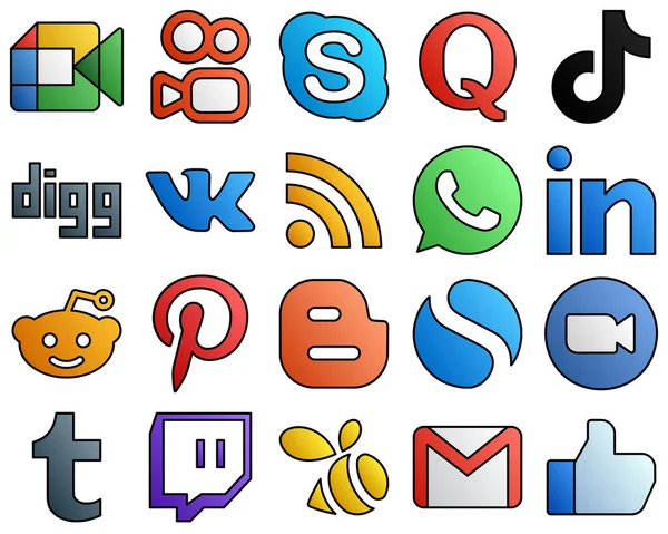 Modern Icons Whatsapp Rss Tiktok Filled Line Style Social Media — Wektor stockowy