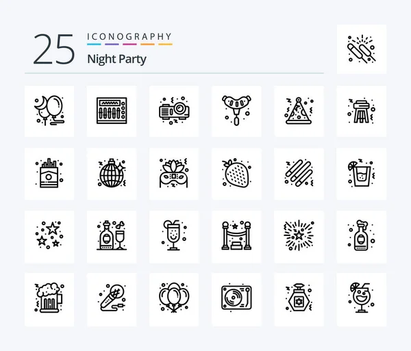 Night Party Line Icon Pack Including Night Hat Projector Sausage —  Vetores de Stock